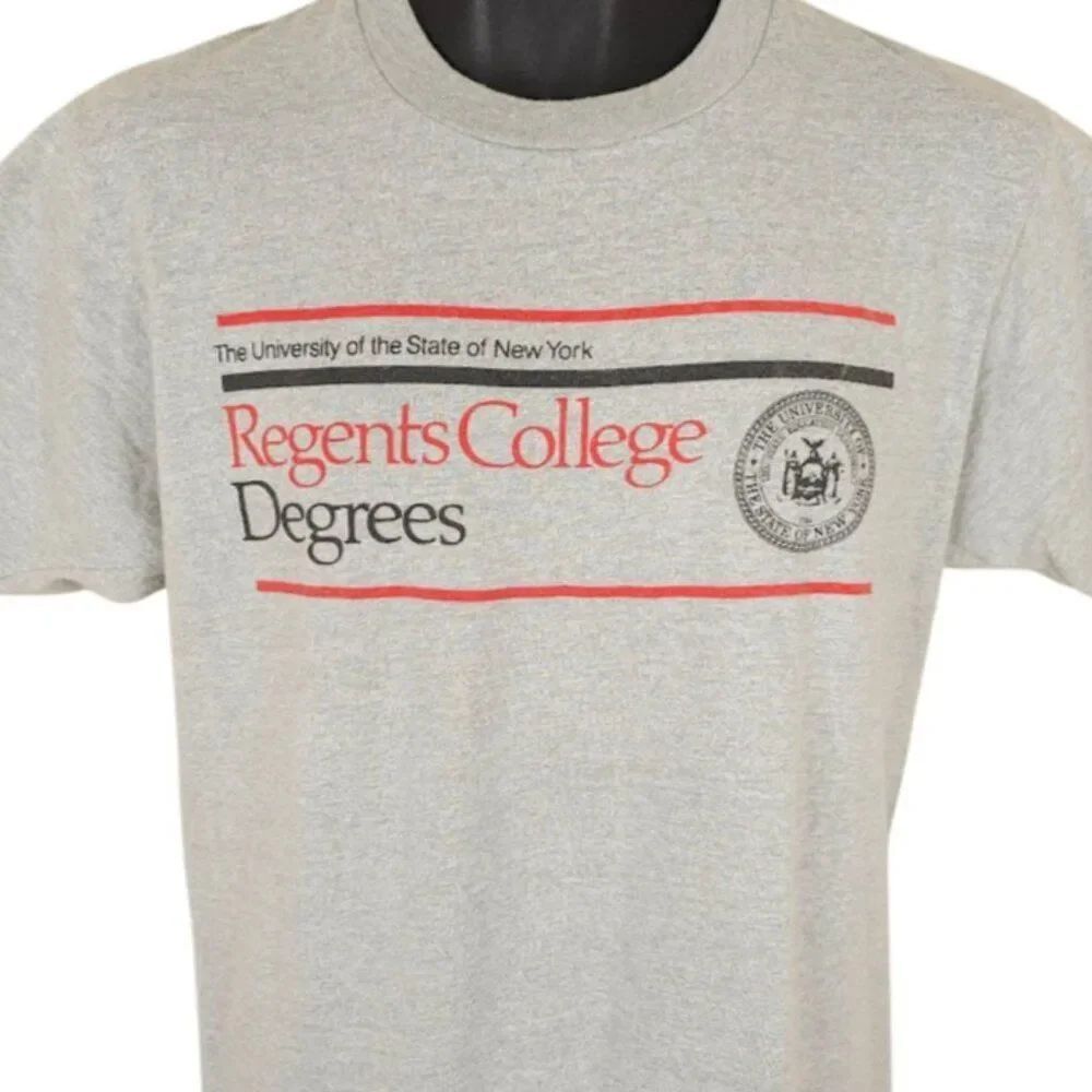 Vintage Regents College T Shirt Mens Size Medium Gray 80s University USNY
